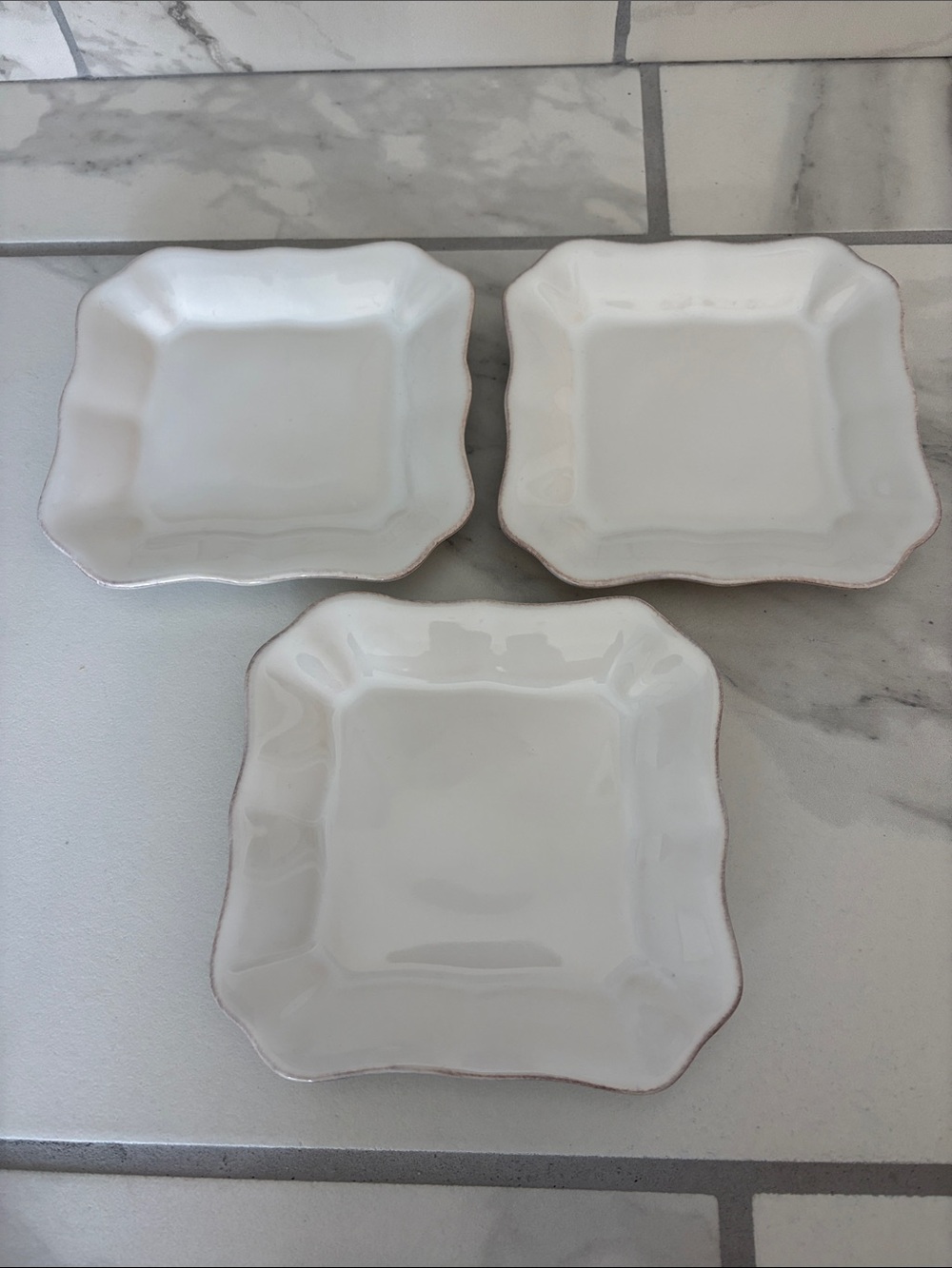 Pottery Barn Cambria White Square Tidbit/Appetizer Plates - Set of Three